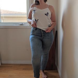 Embroidered Bird Spaghetti strap top